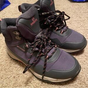 Magellan waterproof hiking/outdoor boots; dark gray& light pink details;like new